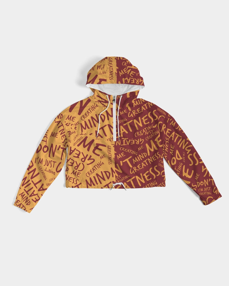 Burgundy and Gold Women's Cropped Windbreaker